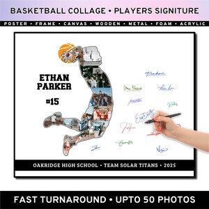 Collage fotografico di basket con firma dei giocatori, decorazione murale personalizzata della squadra, regalo di ringraziamento, ricordo della serata di fine anno, tela personalizzata