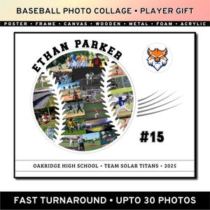 Personalized Baseball Photo Collage, Team Keepsake, Custom Sports Poster, End of Season Gift, Senior Night Gift, Frame Poster Canvas