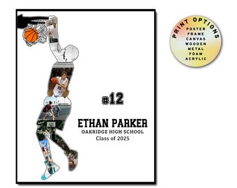 Custom Basketball Photo COLLAGE, Thank You Gift, Senior Night Photo Memories, Player Life Keepsake, Basketball Frame Poster Canvas
