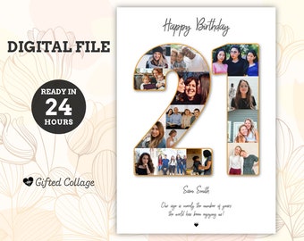 21. Geburtstag Fotocollage, 21. Geburtstagsgeschenk, 21. personalisiertes Geschenk, 21. personalisiertes Bild, 21. individuelles Geschenk, druckbar 24 Stunden