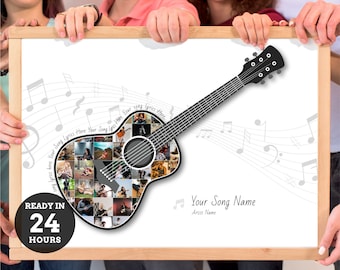 Custom Personalized Guitar Photo Collage Unique Gift For Gutirists Custom song name and lyrics collage Digital printable Art Decor Birthday