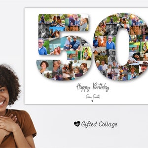 50th Birthday Photo Collage, Number Photo Collage, 50th Birthday Gift, Photo Collage Gift