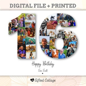 16th Birthday Gift, 16th Birthday Photo Collage, Number Photo Collage, Photo Collage Gift