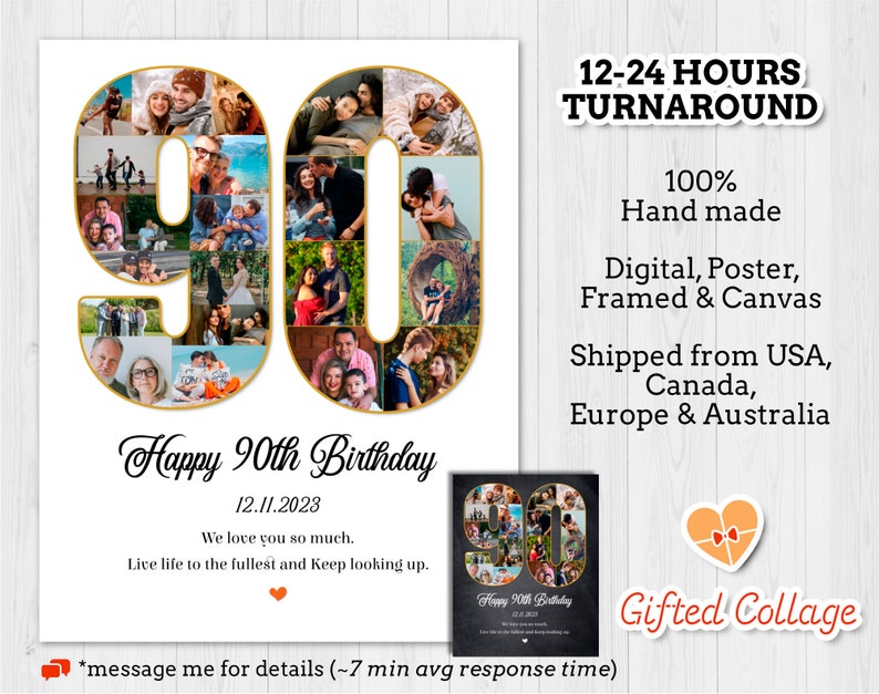 Custom 90th Birthday Photo Collage 90 Year Old Personalized - Etsy