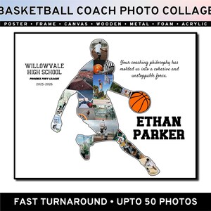 End of Season Basketball Coach Collage, Thank You Gift, Personalized Memory, Frame Poster Canvas, Basketball Team Player