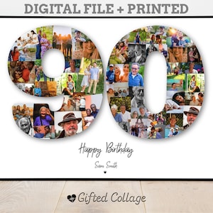 90th Birthday Photo Collage, Number Photo Collage, 90th Birthday Gift, Photo Collage Gift
