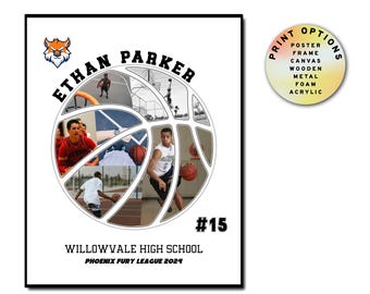 Customized Basketball Photo Collage, Unique Gift for Player, Senior Night Memory, Team Tribute Artwork, Basketball Frame Poster Canvas