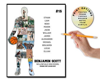 Custom Basketball Photo Collage with Player Signatures, Team Token, Thank You Gift, Sports Memorabilia, End of Season & Farewell