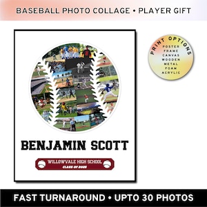 Personalized Baseball Photo Collage, Frame Poster Canvas, End of Season Gift, Custom Sports Poster, Team Keepsake, Senior Night Printable