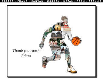 Coach Thank You Photo Collage, Basketball Team Player, End of Season, Personalized Coach Gift, Canvas & Poster, Farewell Gift