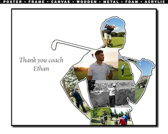 Coach Photo Collage, Golf Appreciation Gift, End of Season, Personalized Coach Present, Sports Keepsake, Canvas or Frame, Retirement