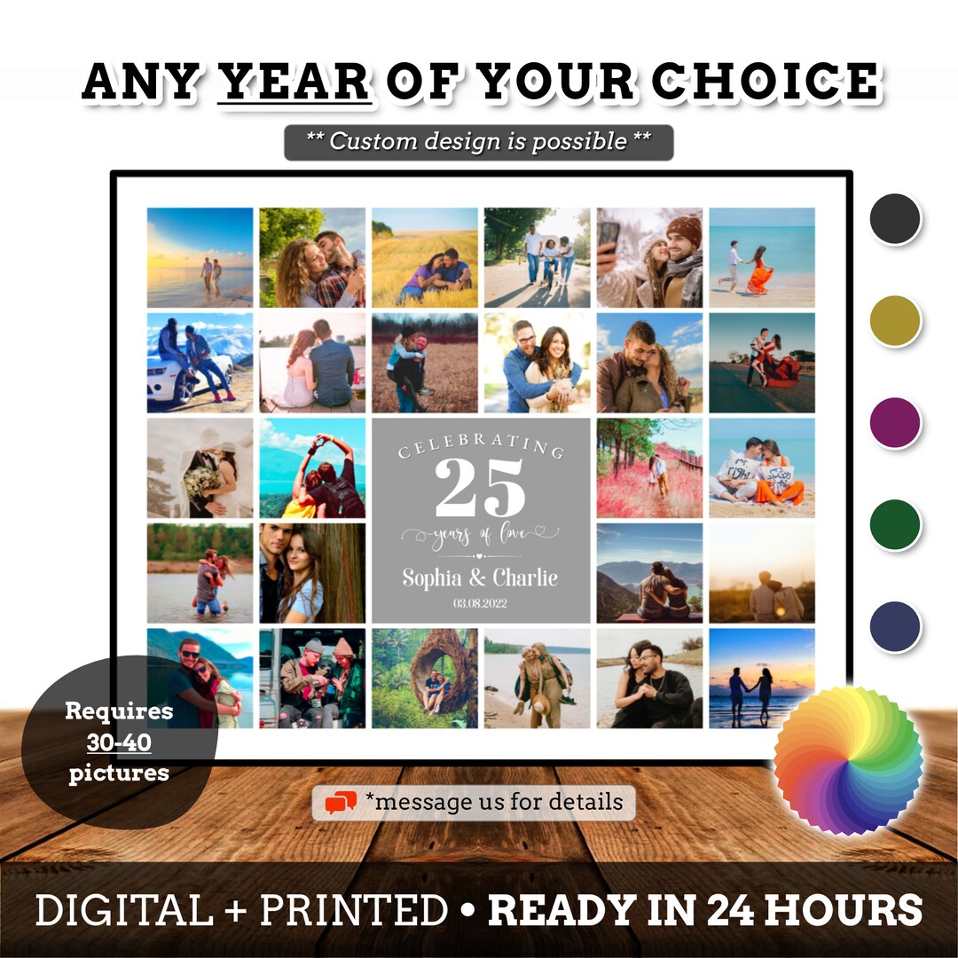 25 Year Photo Collage Canvas, Unique Gift Idea, Custom 25th Anniversary