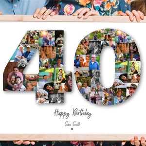 40th Birthday Photo Collage, Photo Collage Gift, 40th Birthday Gift, Number Photo Collage, Custom Photo Collage Gift
