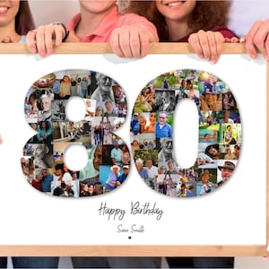 80th Birthday Photo Collage, Number Photo Collage, 80th Birthday Gift, Photo Collage Gift