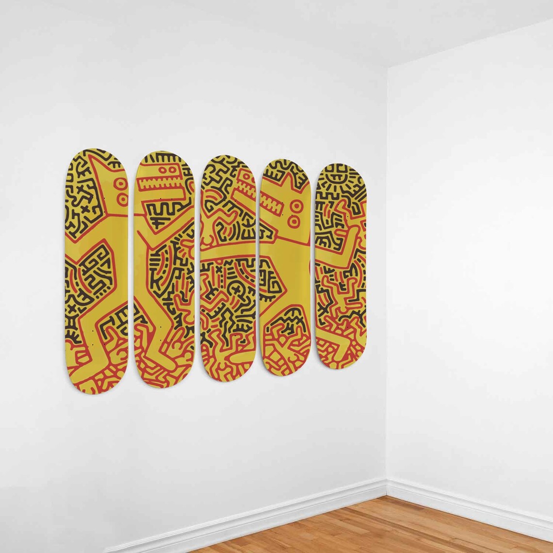 Keith Haring Monsters 5piece Skateboard Wall Art Home Etsy