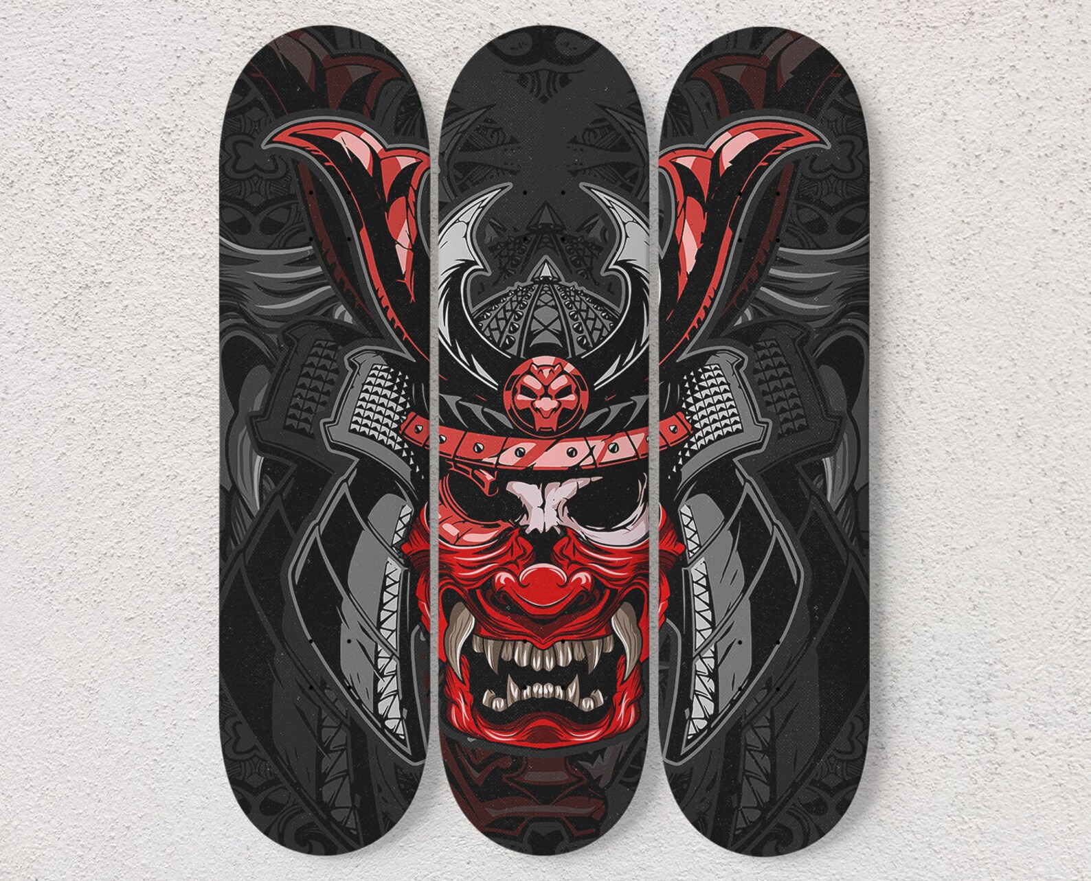 Red Samurai Skateboard 3-piece Wall Art Wall Art for | Etsy