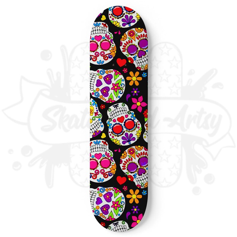 Skateboard Art Custom Unique Design Sugar Skulls Hanged Room Decoration Wall Accent Gift for Home Maple Wood