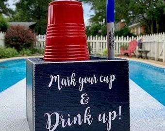 Solo Cup Holder | Party Cup Dispenser - Custom Handmade Distressed Rustic Wood Box - Cup Caddy - Hostess Gift - College Team Colors