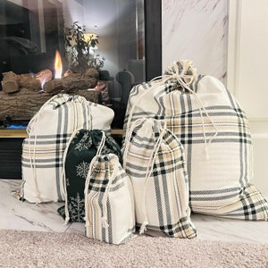 REUSABLE gift bags | Holiday | Flannel Drawstring Gift Bags - custom sizes available