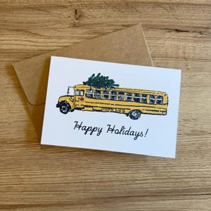 Bus Driver or Teacher Thank You Card | Christmas, Holiday Greeting card | 4”x6” with Kraft envelope | School Bus