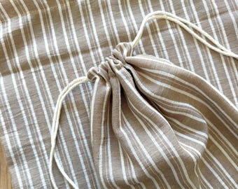 Drawstring Gift Bags: Tan Stripe | Reusable Cloth, Eco-Friendly Sacks