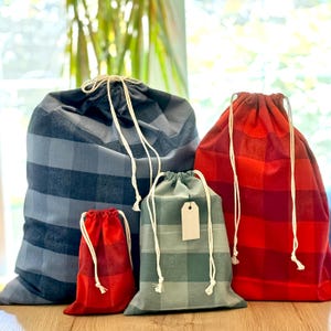 Holiday Flannel Drawstring Gift Bags | Reusable Fabric Sacks for Christmas Wrapping