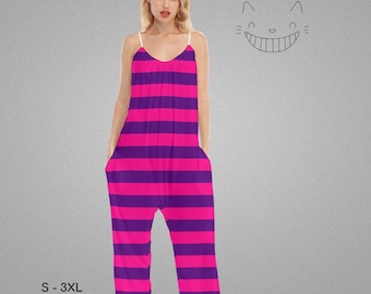 Alice in Wonderland Cheshire Cat Loose Cami Jumpsuit Adult Halloween Costume