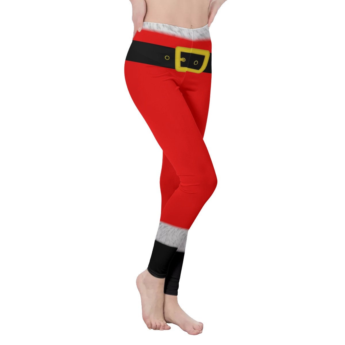 Feeling Festive Plus Size Plaid Santa Christmas Leggings - 3X, Red #3531