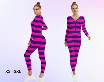 Alice in Wonderland Cheshire Cat Inspired Women's Plunging Neck Jumpsuit,