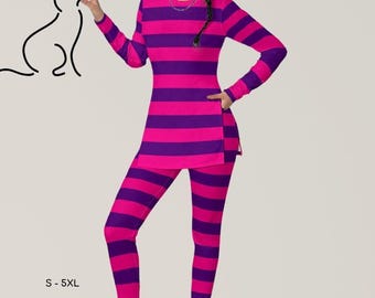 Alice In Wonderland Costume, Two-Piece Running Set | Cheshire Cat-Bound | Cropped Top & Pants | Disney Halloween