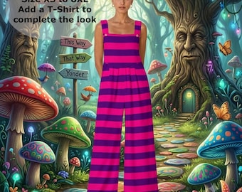 Cheshire Cat Halloween Jumpsuit: Vibrant Pink Purple Cosplay Costume (Polyester Spandex Blend, Adult Sizes, Comfortable Fit)