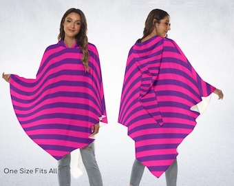 Cheshire Cat Alice in Wonderland Lightweight Cloak with Hood, Poncho, Mad Hatter,