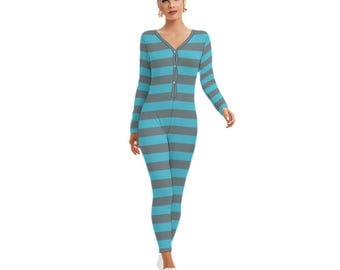 Blue Cheshire Cat Women's Plunging Neck Jumpsuit ++Y
