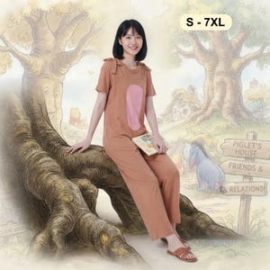 Fantasia de Halloween para adultos do Ursinho Pooh Kanga Roo: Macacão/Jardineira e Camiseta
