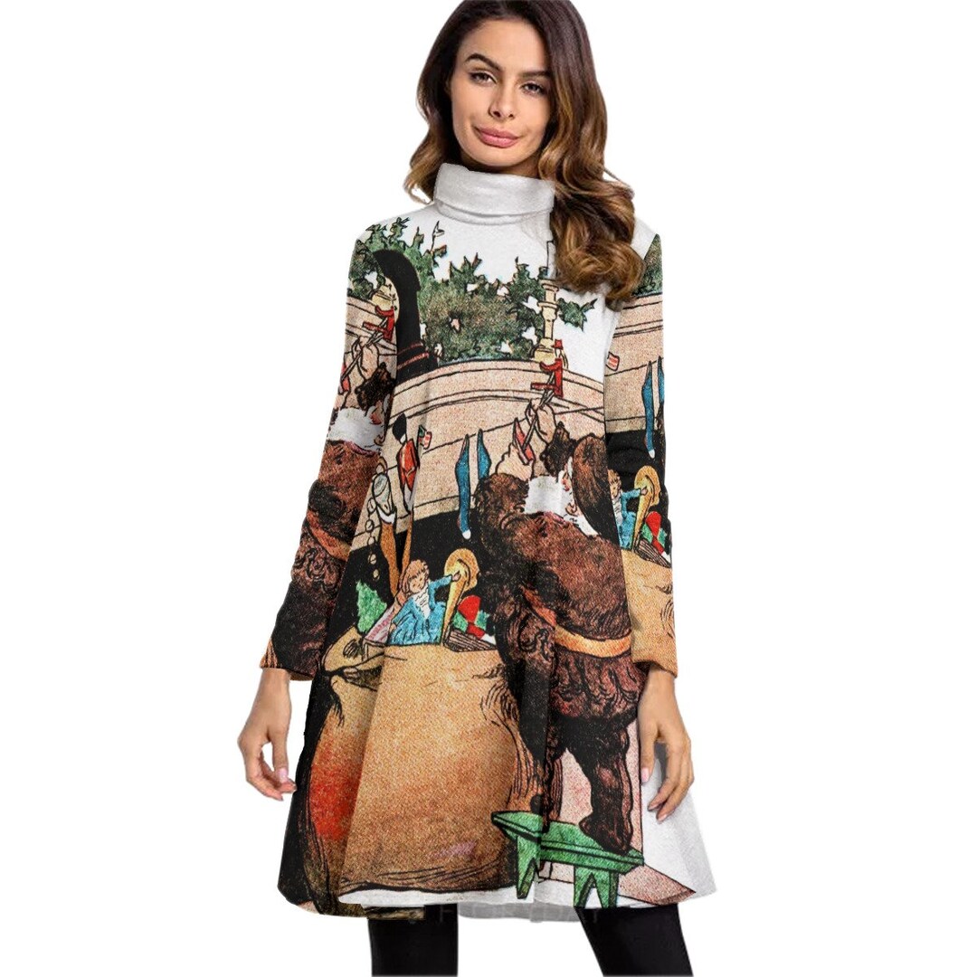 Hanging the Stockings Vintage Christmas Litho Women's High Neck Dress ...