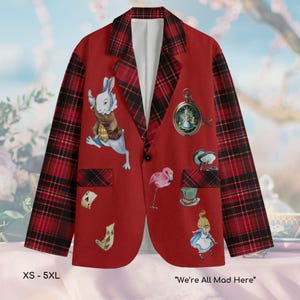 Alicja w Krainie Czarów, świąteczna męska kurtka Cheshire Cat Szalony Kapelusznik Blazer A