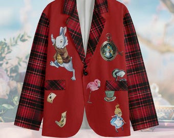 Alice in Wonderland Christmas Men's Jacket Cheshire Cat Mad Hatter Blazer A