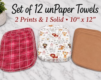 Set of 12 Reusable Flannel unPaper Towels, Dog Print Cloth Napkins (10" x 12")
