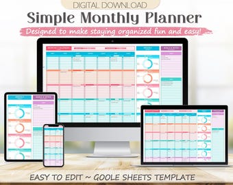 Monthly Planner Calendar Google Sheets: Daily Task Tracker Spreadsheet