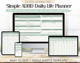 ADHD Daily Life Planner Google Sheets Template, Simple Digital Account Organizer Spreadsheet