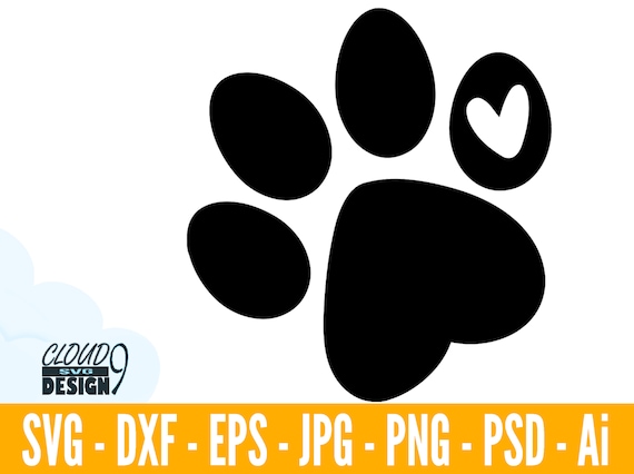 Paw Print SVG Cut Files Pawprints Paw print with heart Svg File and PNG Image Cut File for Cricut Silhouette Dog Paw Cat Paw Print