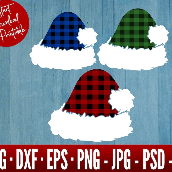 Buffalo Plaid Santa Hat SVG Bundle- Christmas SVG Bundle - Christmas Svg Files For Cricut - Santa Hat Christmas Cut Files - Santa Hat Dxf