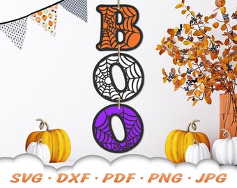 Boo Svg - Halloween Svg - Spider Web Svg - Spooky Svg - Halloween Vertical Sign Svg - DIY Halloween Decoration - Svg Files Cricut Silhouette