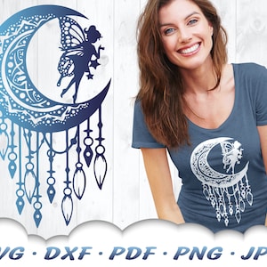 Niebiański łapacz snów Wróżka Svg - Mandala Dreamcatcher Pliki Svg dla Cricut - Mandala Svg - Fairy Moon Svg - Clipart Wróżki Żelazko Na Transfer