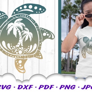 Schildkröte am Strand SVG-Dateien für Cricut - Strand SVG - Meeresschildkröte Schmuck - Palme Schildkröte - Aufbügler Schildkröte - Aufbügler