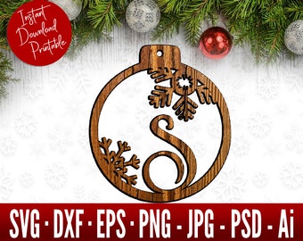 Personalized Monogram Christmas Ornament SVG Dxf Cut Files - DIY Custom Christmas Gift Decoration Dxf Laser - Christmas SVG Files For Cricut