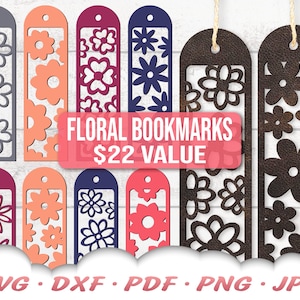 Marque-page SVG fleur - marque-page SVG - marque-page floral SVG - marque-page en cuir - modèle de marque-page - lecture Svg - Silhouette Cricut