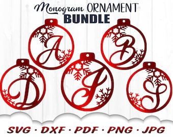 Monogram Ornament Svg Bundle - Christmas Svg Files For Cricut - Ornament Cricut Svg - Monogram Svg Cut Files - Snowflake Ornament Svg Files