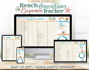 Beach Vacation Expense Tracker Google Sheets: Travel Expense Log Spreadsheet