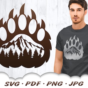 Mountain Bear Paw SVG - Bear Svg-bestanden voor Cricut - Mountain Svg - Trees Svg - Camping Svg - Mountain Wall Decor - Bear Clipart opstrijkbare